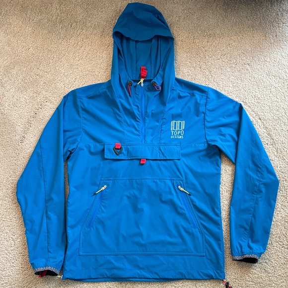 Topo Designs Other - Topo Designs Vibrant Blue Hooded Pullover Anorak / Performance Windbreaker